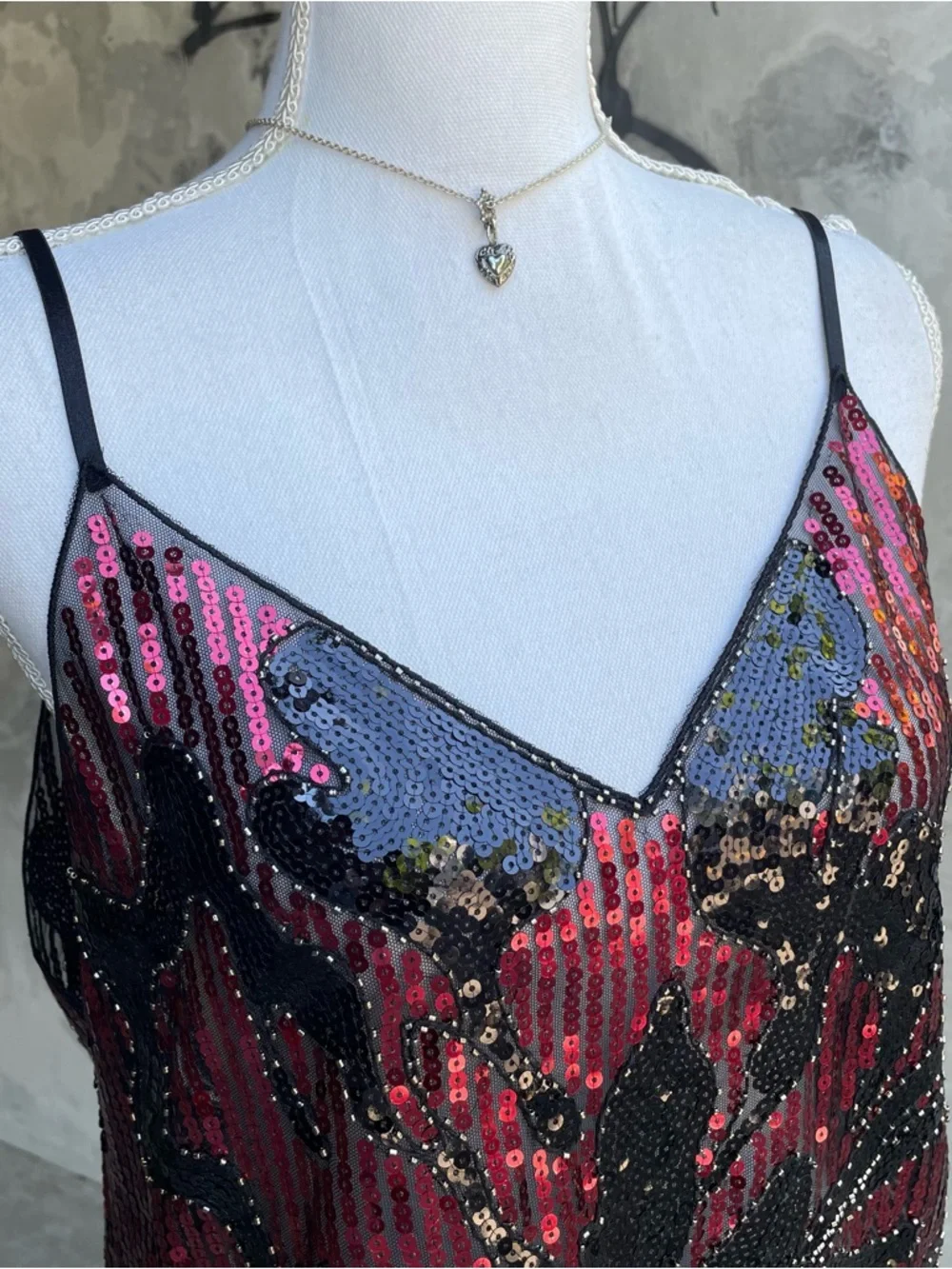 Vintage y2k Sequin Beaded Floral Camisole Top